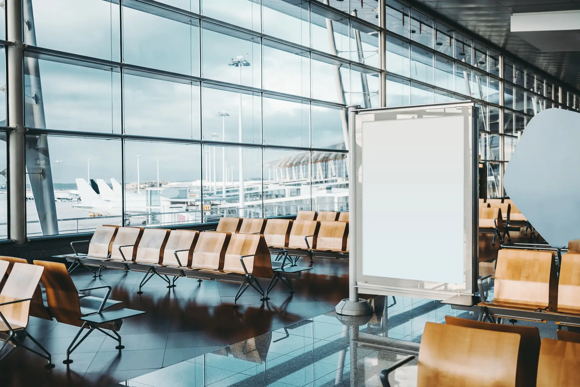 Blank advertising banner in airport setting Blank advertising banner in airport setting